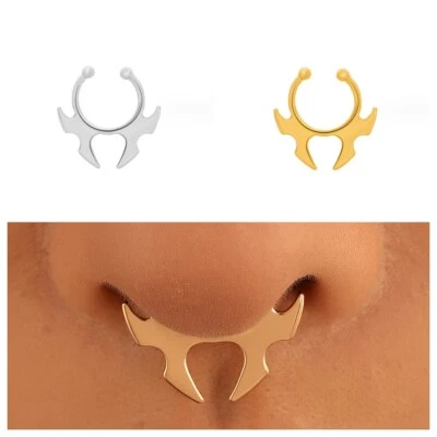 925 Placcato Argento Horns Finto Naso Anello Lucente Non Piercing Clip Cuff Gift - Immagine 1 di 3