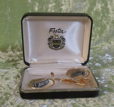 Gemelos de golf Foster tono dorado a juego y cierre de corbata sin usar, en caja Foto 1 de 4