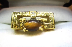 Gold Nugget Tiger's Eye w/ Diamond accent Ring Sz 8.5 - Picture 1 of 8