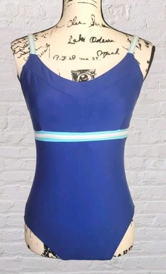Jantzen Modest One Piece Swimsuit Size MED Blue Shelf Bra Cut Out Back Beach - Image 1 of 4