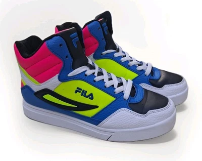 Teen FILA Size 5 Blue Pink Yellow Color block High top Sneakers - Image 1 of 4