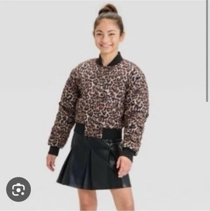 Girls' Leopard Bomber Jacket - art class Brown M (8)NWT - Picture 1 of 8