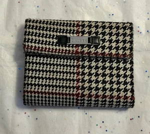 Cartera plegable Lauren Ralph usada cuero pata de gallo logotipo de firma clásica para mujer - Imagen 1 de 3