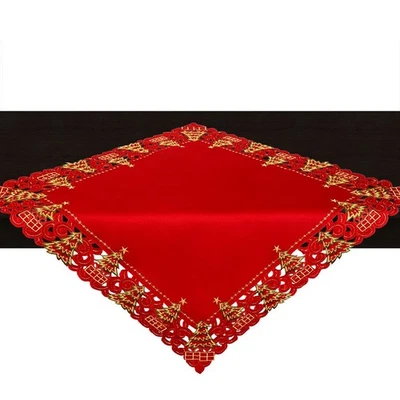 Pequeño mantel de acebo rojo de vacaciones de Navidad, cuadrado 33 por 33 pulgadas Foto 1 de 3