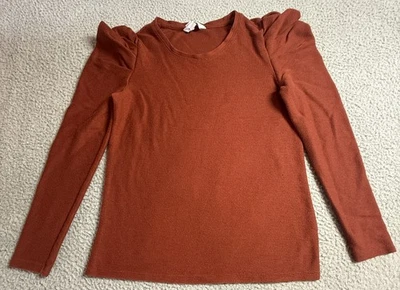 Nine West Brown Womens S Stretch Puff Long Sleeve Preppy Rustic Romantic Top - Image 1 of 4
