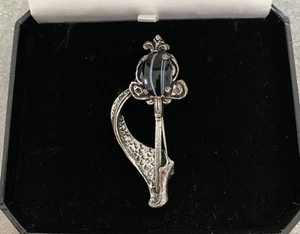 Vintage Miracle Scottish Celtic Pewter Brooch With Banded Agate Glass Cabochon - Picture 1 of 6