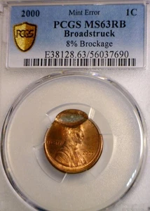 2000 ERROR PCGS MS63 BROCKAGE + Broad Struck Lincoln Cent BU ++ Coin NR - Picture 1 of 4