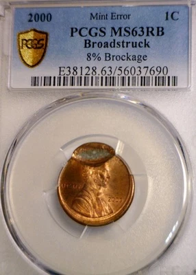 2000 ERROR PCGS MS63 BROCKAGE + Broad Struck Lincoln Cent BU ++ Coin  NR - Image 1 of 4