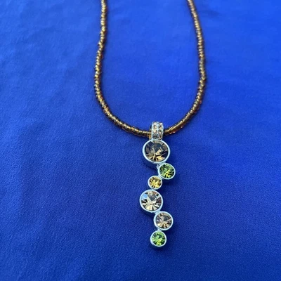 LIA SOPHIA Choker Necklace Root Beer Float Seed Bead Crystals Pendant Brown 16" - Image 1 of 4