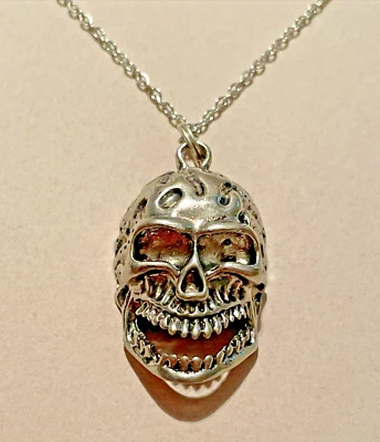 "Collar Calavera Cabeza Esqueleto Plata Dije 30"" Acero Inoxidable Gótico Punk NUEVO Foto 1 de 4