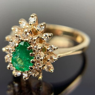 Кольцо из желтого золота 14 карат с двойным ореолом и бриллиантами M&M размер 6 - Изображение 1 из 4