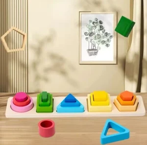 1 Set Geometrische Form Spalten Aufklärung Erkennen Farben Frühes Lernen Baby - Bild 1 von 5