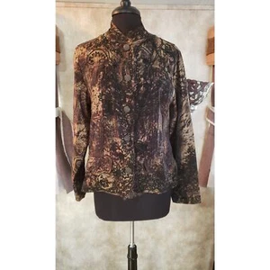 Chico's size 2 = Large brown & gold asian embroidered button up jacket  - Picture 1 of 5