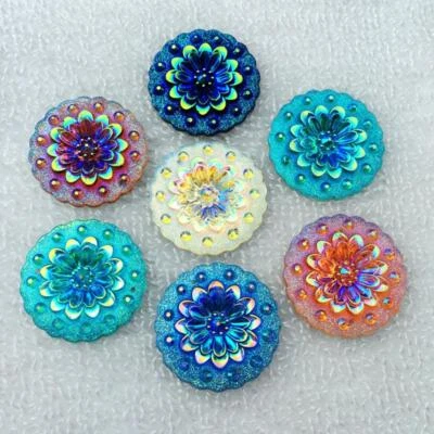 8pcs Round Floral Flatback Charms 2 Hole Resin Rhinestone DIY Wedding Decoration - Image 1 of 4