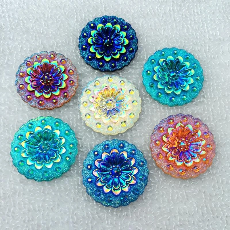 8pcs Round Floral Flatback Charms 2 Hole Resin Rhinestone DIY Wedding Decoration - Image 1 of 4