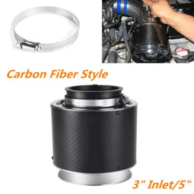3"Inlet/5"Carbon Fiber Style Hi-Flow Car Turbocharger Cold Air Intake Air Filter - Image 1 of 4
