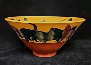 Vintage Beautiful RARE Pottery Bowl Cats Cat Ceramic Clay Signed Vaughn Smith - Picture 1 of 16