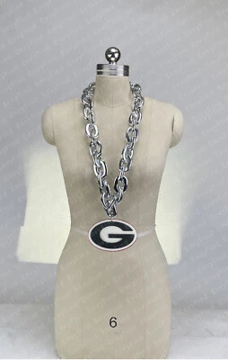 New U of Georgia Bulldogs Dawgs Jumbo Silver Big Fan Chain Necklace Foam MI USA - Image 1 of 4