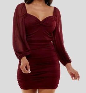 B Darlin Women's Junior's Red Ruched Long Sleeve Bodycon Dress Size L - Picture 1 of 3
