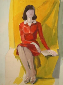 Vintage Original Gouache Gemälde Frau Portrait - Bild 1 von 13