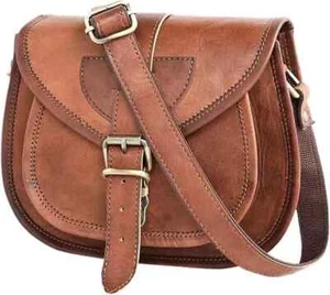 Genuine Brown Leather Satchel Purse Women Leather Crossbody Saddlebag Handbag - Picture 1 of 7