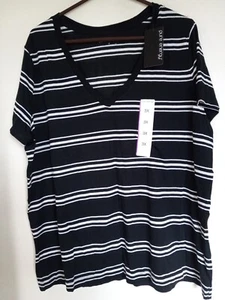 Pure Energy V Neck Tee Womens Size 3X Pullover Stretch Short Sleeve Striped NEW - Picture 1 of 3