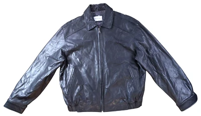 Chaqueta de bombardero de motociclista Hathaway 100 % cuero para hombre talla XL negra años 90 Y2K Foto 1 de 4