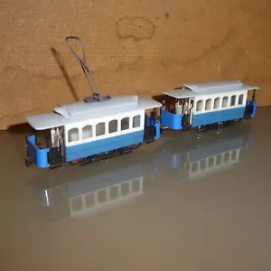 H0e Oldtimer Tram 2-teilig Blu / W. Con Lyra Rocker Tram, Metropolitana Motore - Foto 1 di 6