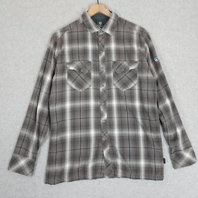 Camisa Kuhl Para Hombres Mediana Gris Perla A Presión Baja Aire Libre Senderismo Western Cuadros Foto 1 de 4