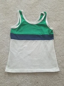 Vintage Size 7 Boys rob Roy Tank Top Tanktop Netted Green White 70's Soft 80's - Picture 1 of 3