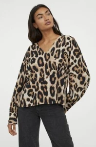 H&M Womens Blouse Size XXL Leopard Print Long Sleeve V-neck NWT - Picture 1 of 10