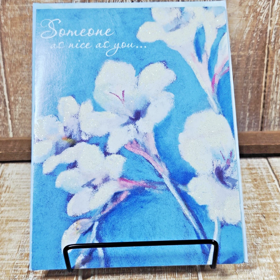 Leanin Tree Get Well Soon Greeting Card Blue White Floral Glitter - Image 1 of 4