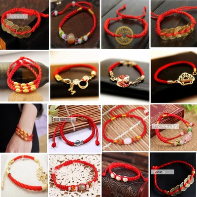 2pcs Chinesische Feng Shui Rot String Seil Münze Armband Einstellbarer Schmuck - Bild 1 von 4