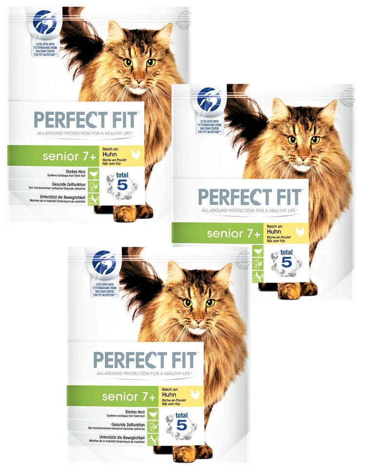 3 x 750 g Perfect Fit 7+ Senior (€ 11,09 /kg) mit Huhn Trockenfutter für Katzen