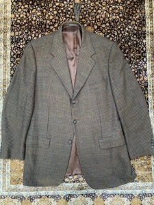 Corneliani Tweed Sport Coat Jacket Houndstooth Green Brown Overcheck Mens 52L - Picture 1 of 18