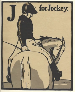 William Nicholson Holzschnitt Druck 1898 J für Jockey Alphabet Lithographie 1975 - Bild 1 von 1