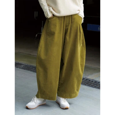 Pantalones informales japoneses de pana para mujer pantalones sueltos cintura elástica piernas anchas Foto 1 de 4