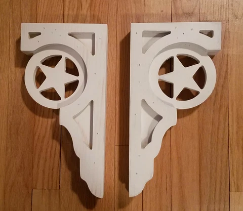Pair of Wood Porch Corbels Shelf Mantle Support Brackets Star Design WHITE Cover