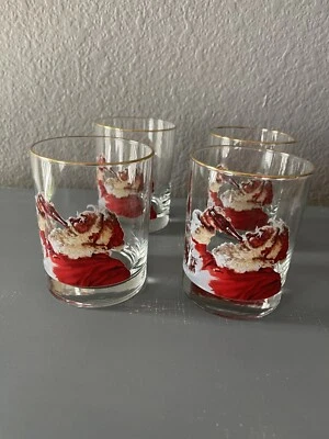 Copos vintage Coca-Cola Santa Highball. Conjunto de 4 copos de uísque com aro dourado - Imagem 1 de 4