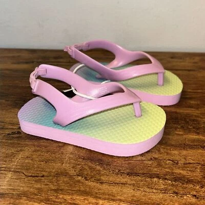 NUEVO Antiguo Azul Marino Niñas Pequeñas 5 Chanclas Arco Iris Multi Rosa Sandalias Correa para el Tobillo Foto 1 de 4