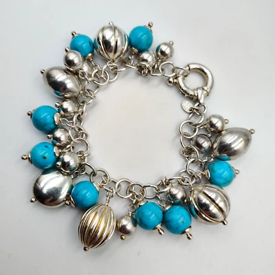 Milor Italy 950 Sterling Silver Turquoise Cha-Cha Charm Bracelet 7" - Image 1 of 4