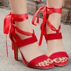 Womens Ribbon Strappy High stiletto Heel open toe Roman Sandals Shoes pumps 
