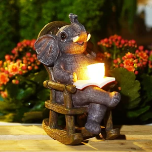 Solar Elephant Statue for Garden - Perfect Relaxing Outdoor & Fairy Garden Decor - Picture 1 of 12