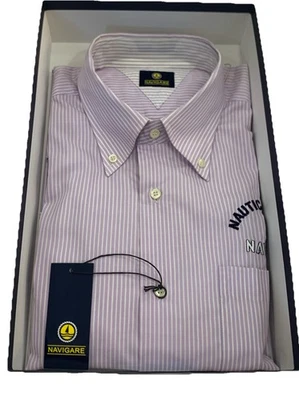 Camicia Uomo Navigare Button-Down Manica Lunga Fantasia A Righe Con Logo  - Immagine 1 di 3