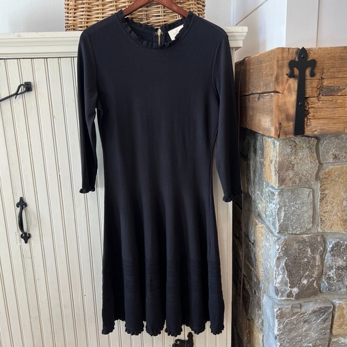 Abito maglione Kate Spade aderente e svasato maglia nero manica lunga volant taglia media