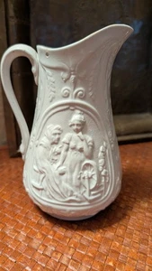 Antiker Rumpelsilzchen Parian geformter Krug/Krug 7" hoch Spinnrad - Bild 1 von 17