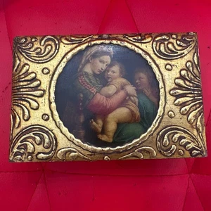 Italian Florentine Box Virgin Mary Jesus Gold Gilt Wood Madonna Della Seggiola - Picture 1 of 6