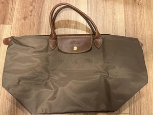 LONGCHAMP Le Pliage Original M Top Handle Tote Bag Olive Green Nylon Leather - Picture 1 of 16