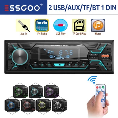 Autoradio 1 DIN MP3 Mit FM Bluetooth Freisprech Fernbedienung USB TF AUX 7Farben - Bild 1 von 4