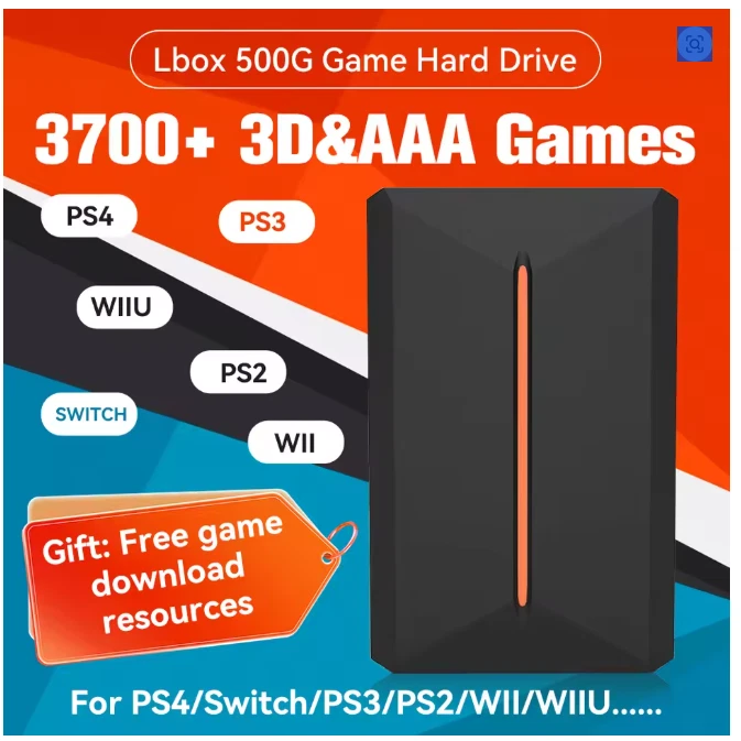 Launchbox 500GB Gaming HDD for PS4/PS3/Switch/PS2/Wii/WiiU Built-in 3700 Games - Image 1 of 4